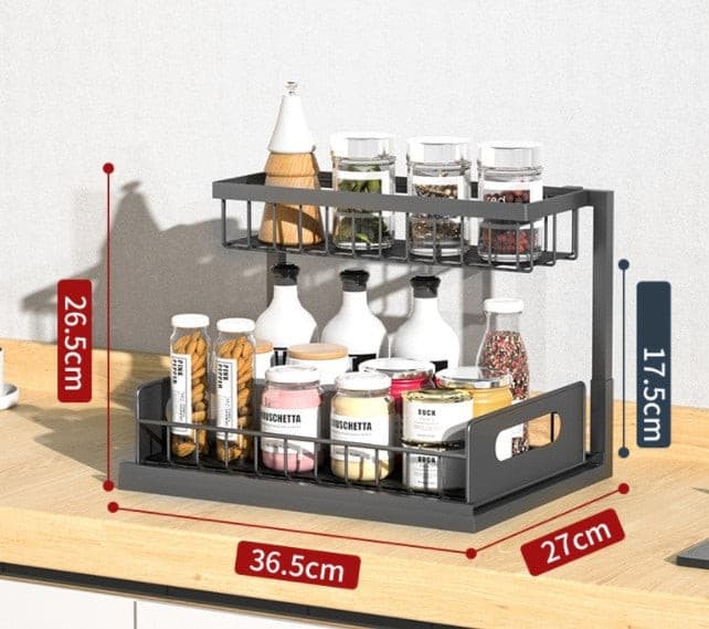 Black Steel Kitchen Bathroom Benchtop Under Sink Storage Rack.